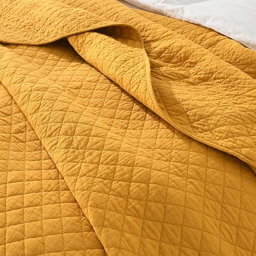 Miniatura 7 de Wistown Juego de ropa de cama de algodón tamaño King, 3 piezas, reversible, ligero, cubrecama para todas las estaciones, patrón geométrico cosido,