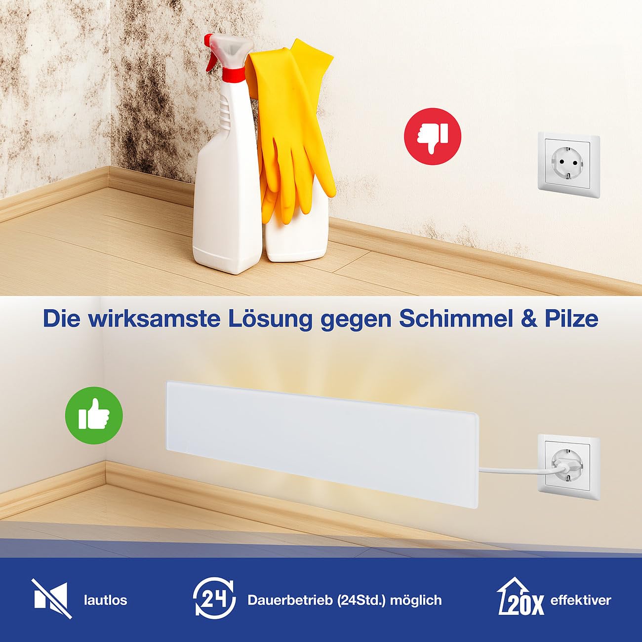 Sichler Haushaltsgeräte Anti Schimmel Heizung: 2er-Set Infrarot-Schimmelentferner aus Glas für Wand & Bad, chemiefrei (Anti Schimmel Infrarot, Infrarotheizungen, Heizkörper)