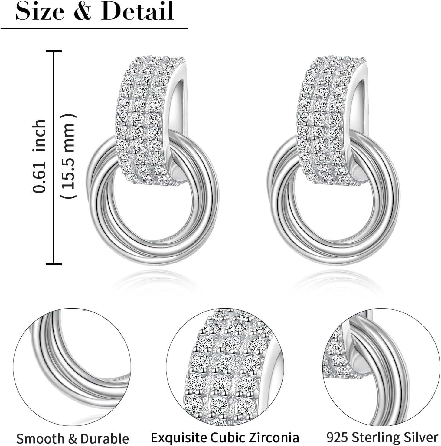 S925 Sterling Silver Trendy Knot Earrings for Women Chunky Statement Drop Dangle Earrings Geometric Studs Fashion Prom Jewelry