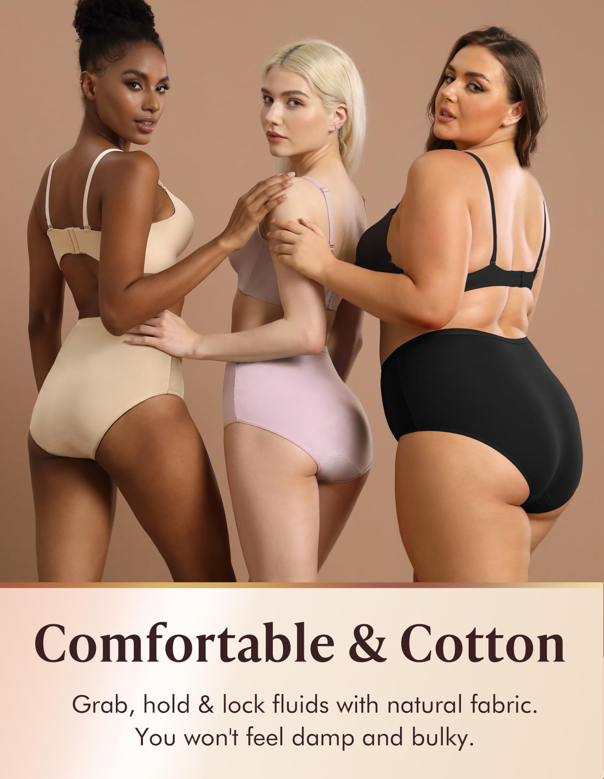 AIRCUTE Ropa interior lavable de absorción para incontinencia urinaria para mujer, cintura alta, a prueba de fugas, para fugas de vejiga, 60 ml, paquete de 3 (M, negro-beige-blanco)