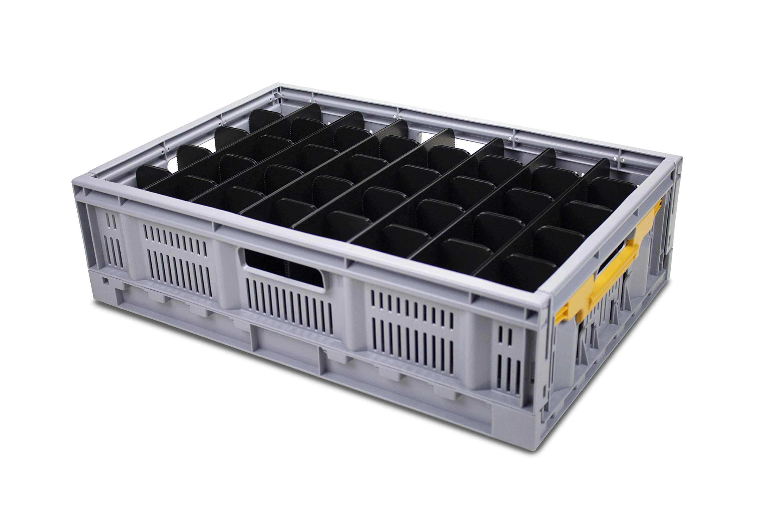 Caterbox Grey Folding Crate With Internal Dividers For Wine & Champagne Glasses (40 Cells - Max Glass Width: 67Mm)