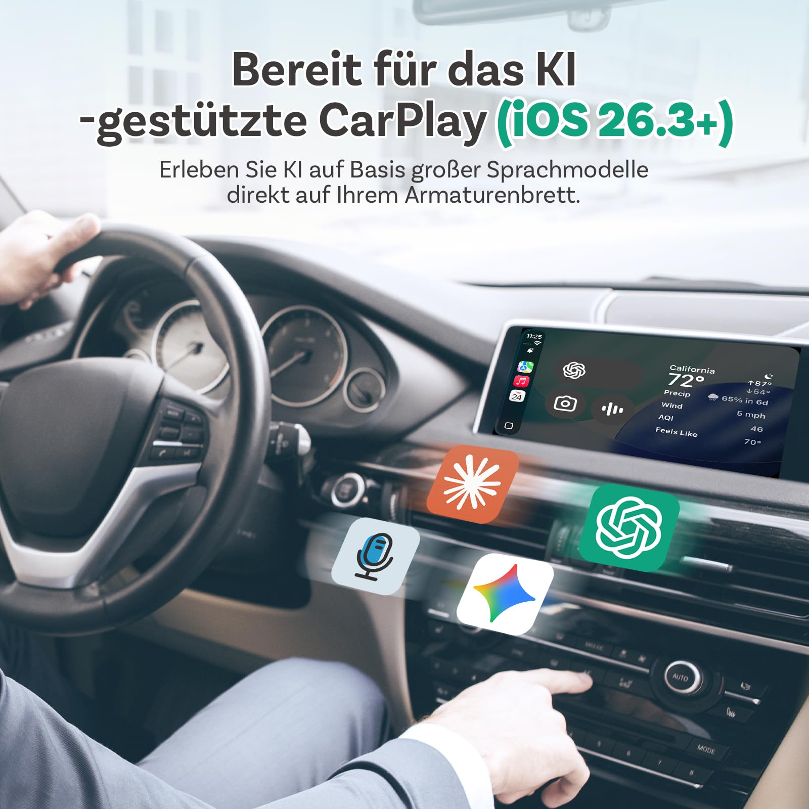 OTTOCAST Mini Nova, 2026 Verbesserter 2-in-1 Wireless CarPlay Android Auto Adapter für iOS- und Android Smartphones, stabile Verbindung ohne Verzögerung, automatische Verbindung, ultrakompaktes Design