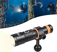 Vista 10 de ORCATORCH D530V 1200 lúmenes de luz de video subacuática, linterna de buceo de haz súper ancho de 120°, 2 modos con rótula ZJ18, IP68 impermeable