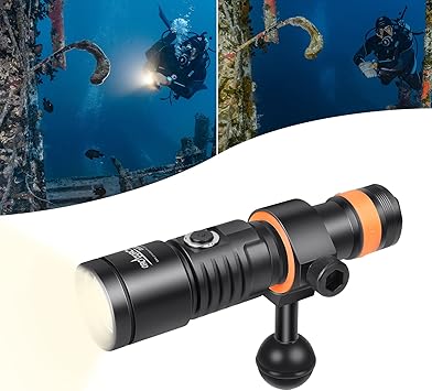 ORCATORCH D530V 1000 Lumen Scuba Dive Video Light 120 Degrees Wide Beam Angle, Underwater 150 Meters Diving Photography Light with Safety Lock Function Battery Power Indicator5500K Warm White Light