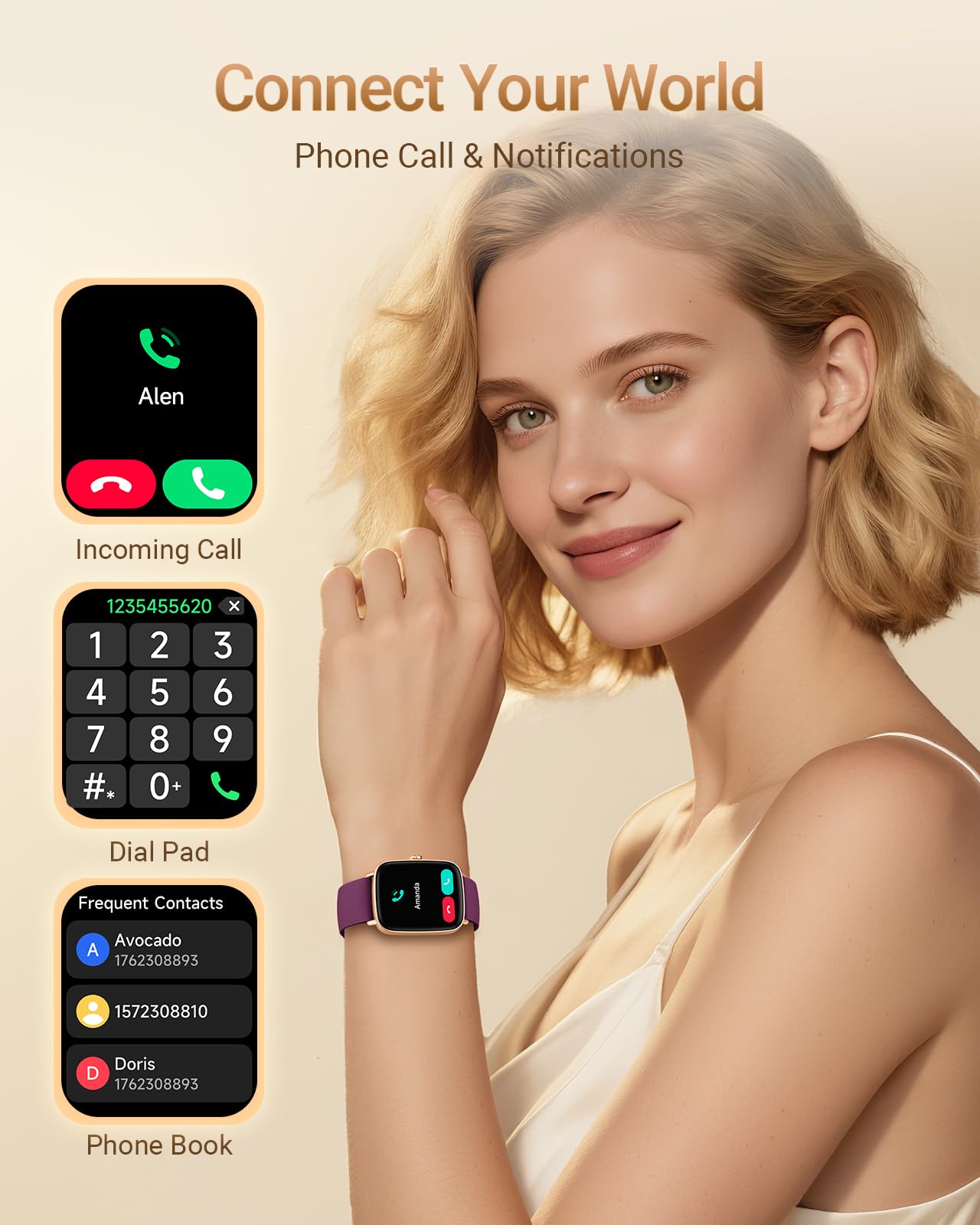 Smartwatch Donna Uomo Chiamate e Whatsapp, 1.85" Smart Watch Contapassi Cardiofrequenzimetro da polso/SpO2/Contapassi/Sonno, Orologio Smart Fitness Sportivo Impermeabile per Android iOS