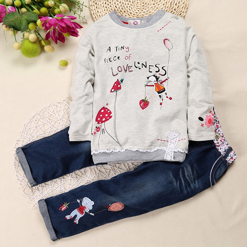 bébé fille à manches longues Top et Jeans Outfit Ensemble