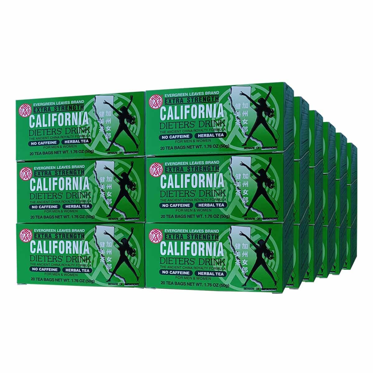 36 Packs Evergreen Leaves Brand Extra Strength California Dieters' Drink, Caffeine Free Herbal Dietary Tea, Senna-infused, total 720 Tea Bags