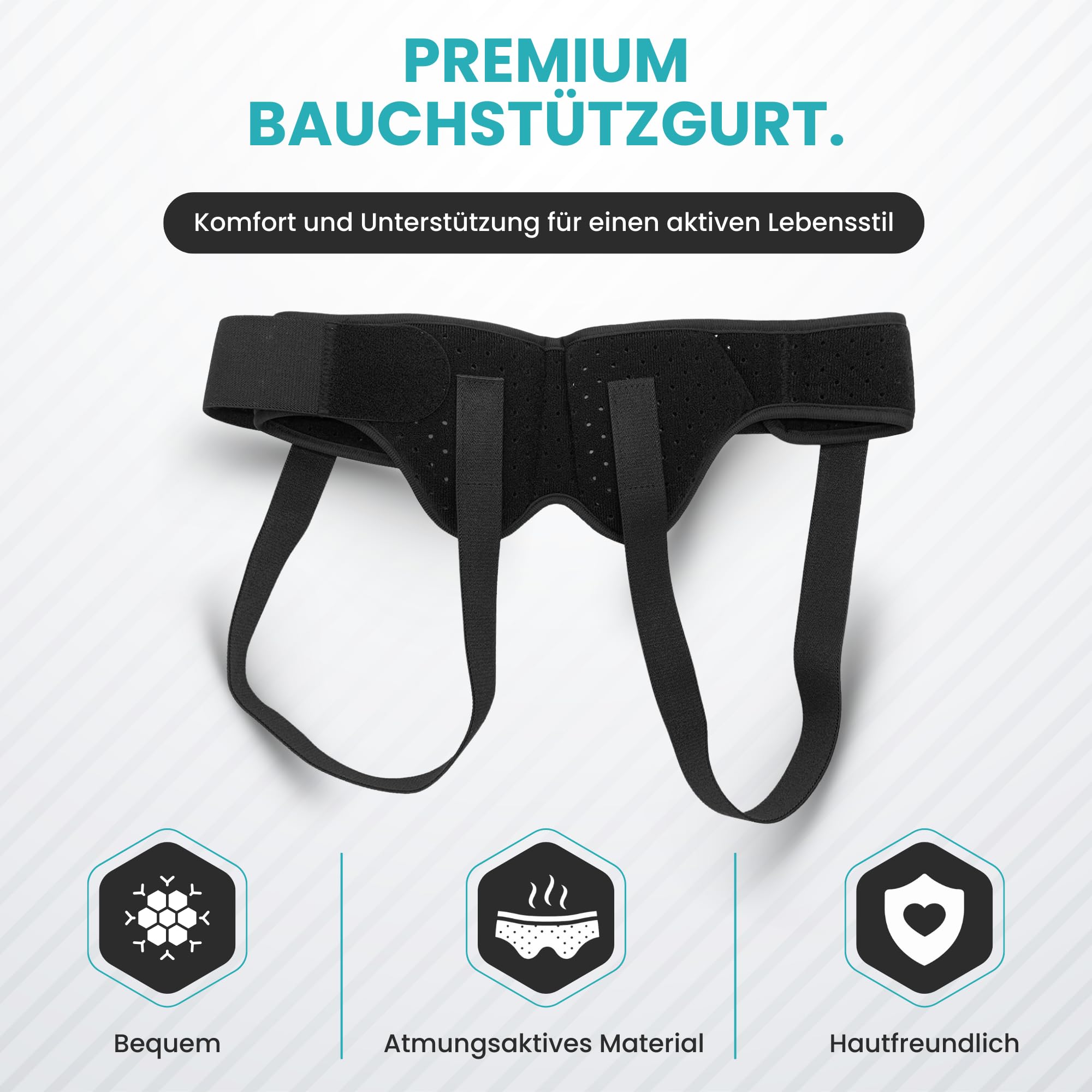 BeFit24 Leistenbruchgürtel für Männer mit 2 medizinischen Silikoneinlagen | Leistenbruch Herniengürtel Herren Bruchband komfortabel diskret elastisch PU-Polster Größe L verstellbar (90–105 cm)