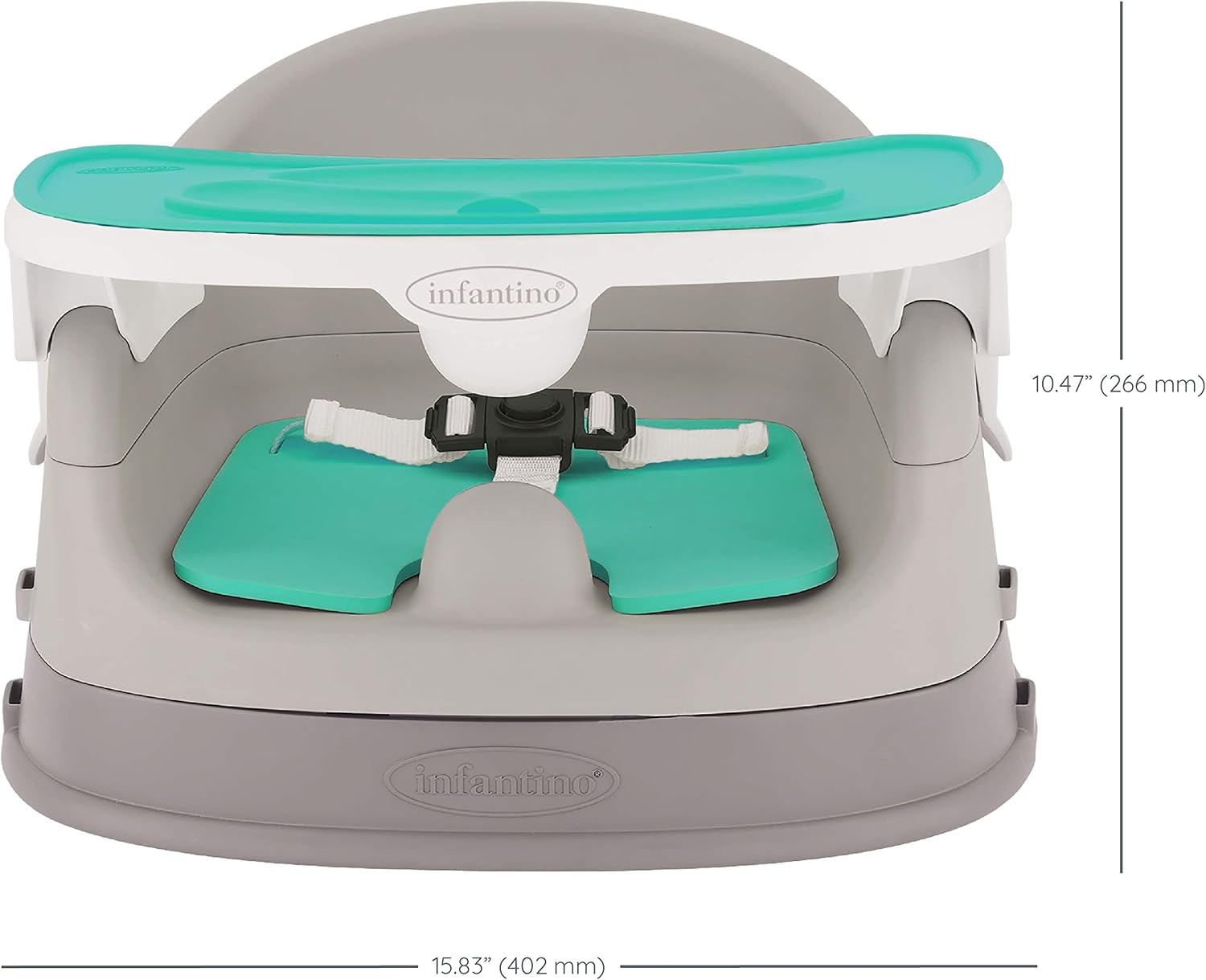 INFANTINO Grow-with-Me 4 w 1 Two-Can-Dine Deluxe Fotelik podwyższający do karmienia oszczędzający miejsce dla niemowląt 4 M maluch 3Y turkusowy 303100 szary turkusowy