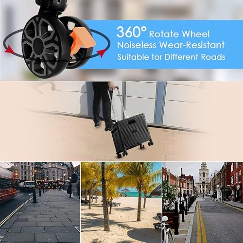 Miniatura 3 de SELORSS Carrito plegable portátil plegable con ruedas, cesta de mano rodante, carrito para profesores con tapa, resistente al desgaste, rueda