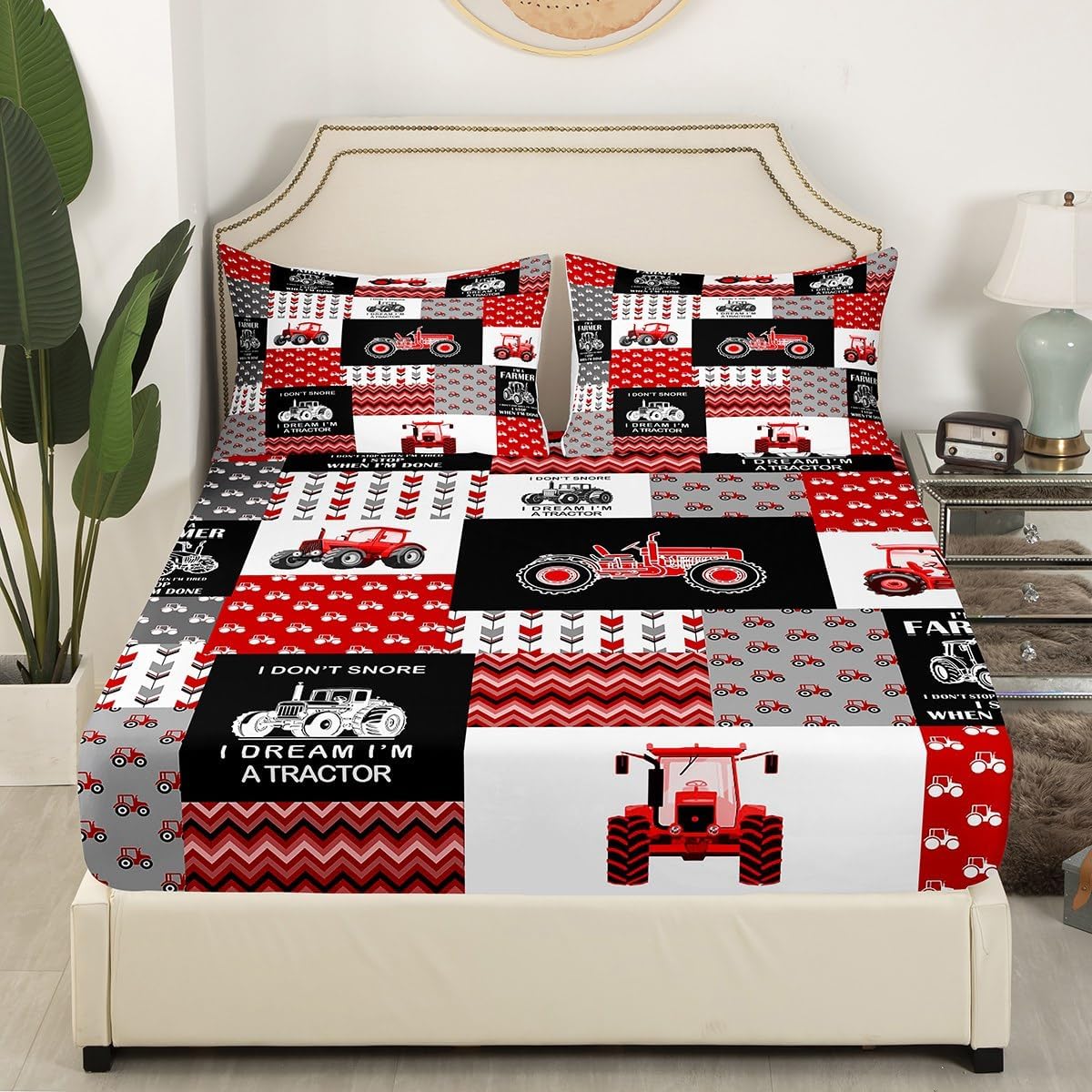 Feelyou Cartoon Tractor Bed Sheet Set Full Size Farm Tractor Bedding Sheets for Kids Boys Toddler Vehicle Truck Bedding Fitted Sheet Harvester Excavator Bed Cover 1 Bed Sheet Set with 2 Pillowcases