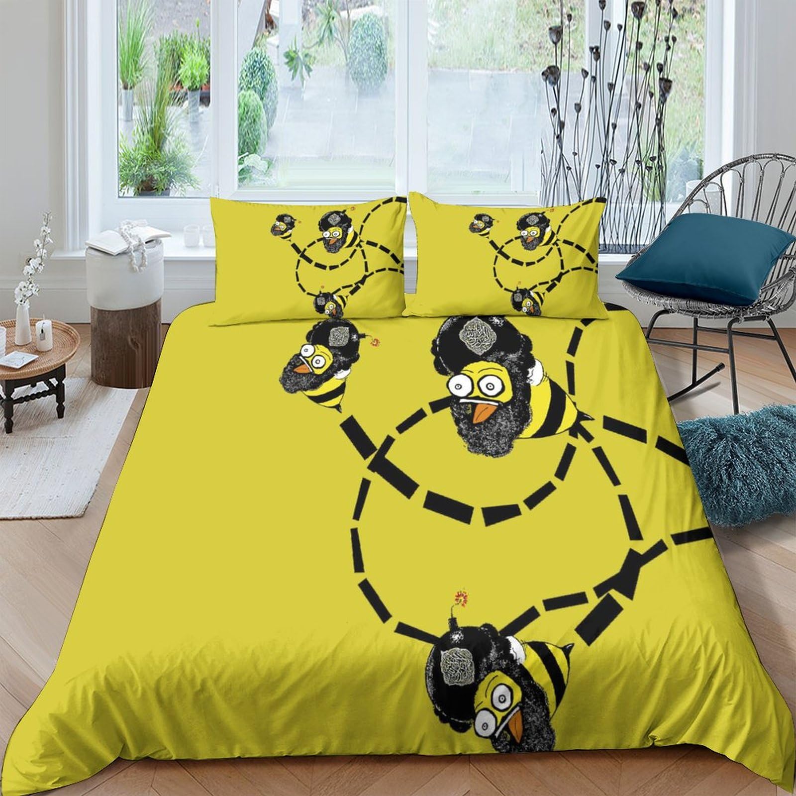 Juego de funda nórdica de abeja 3D en microfibra suave con dos fundas de almohada King 220x240 cm