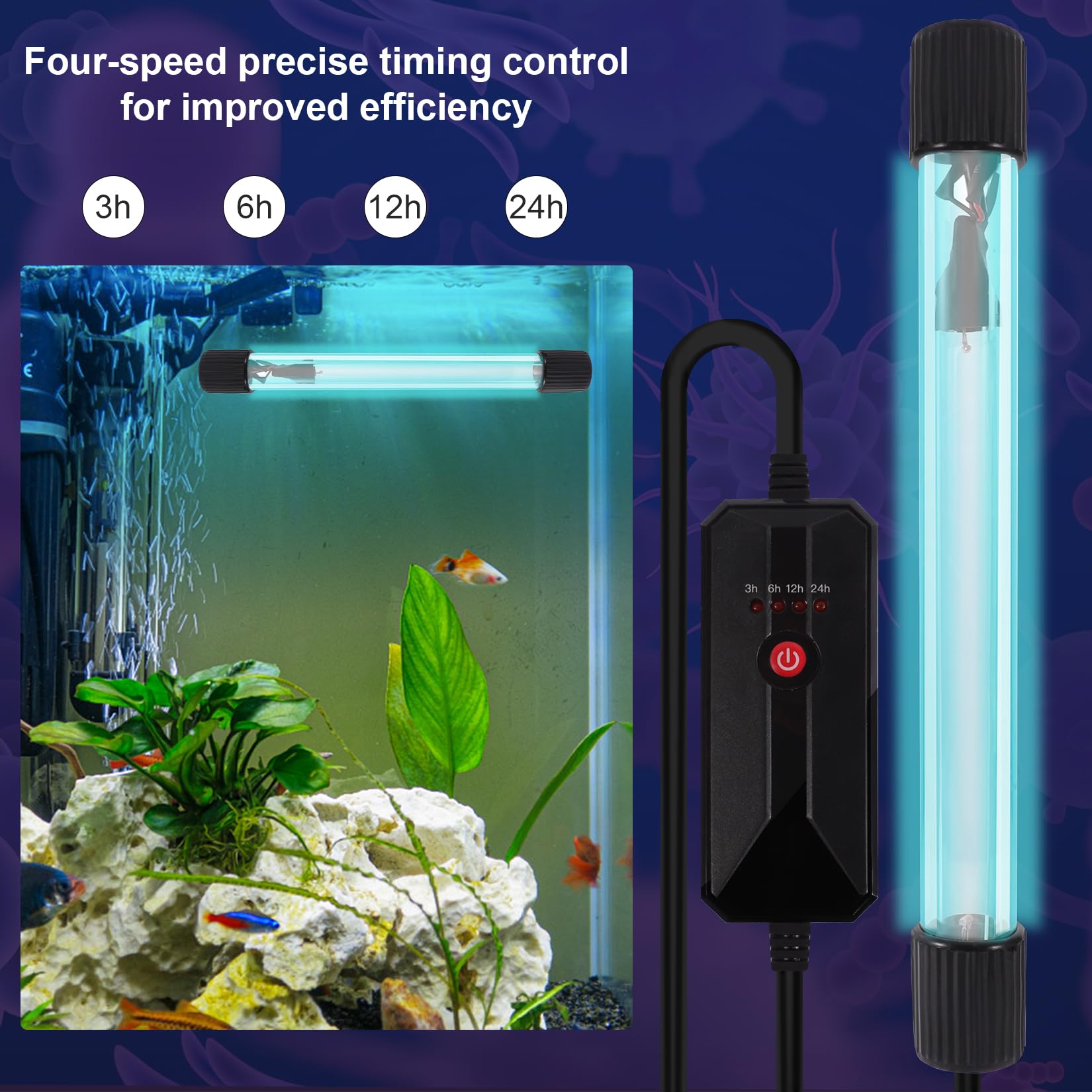 Luz Esterilizadora UV, luz UV para Acuario de 13 W Esterilización Interior, Control de Tiempo de 4 Velocidades para Limpieza de Piscinas de Agua, Pecera, Inodoro, Habitación