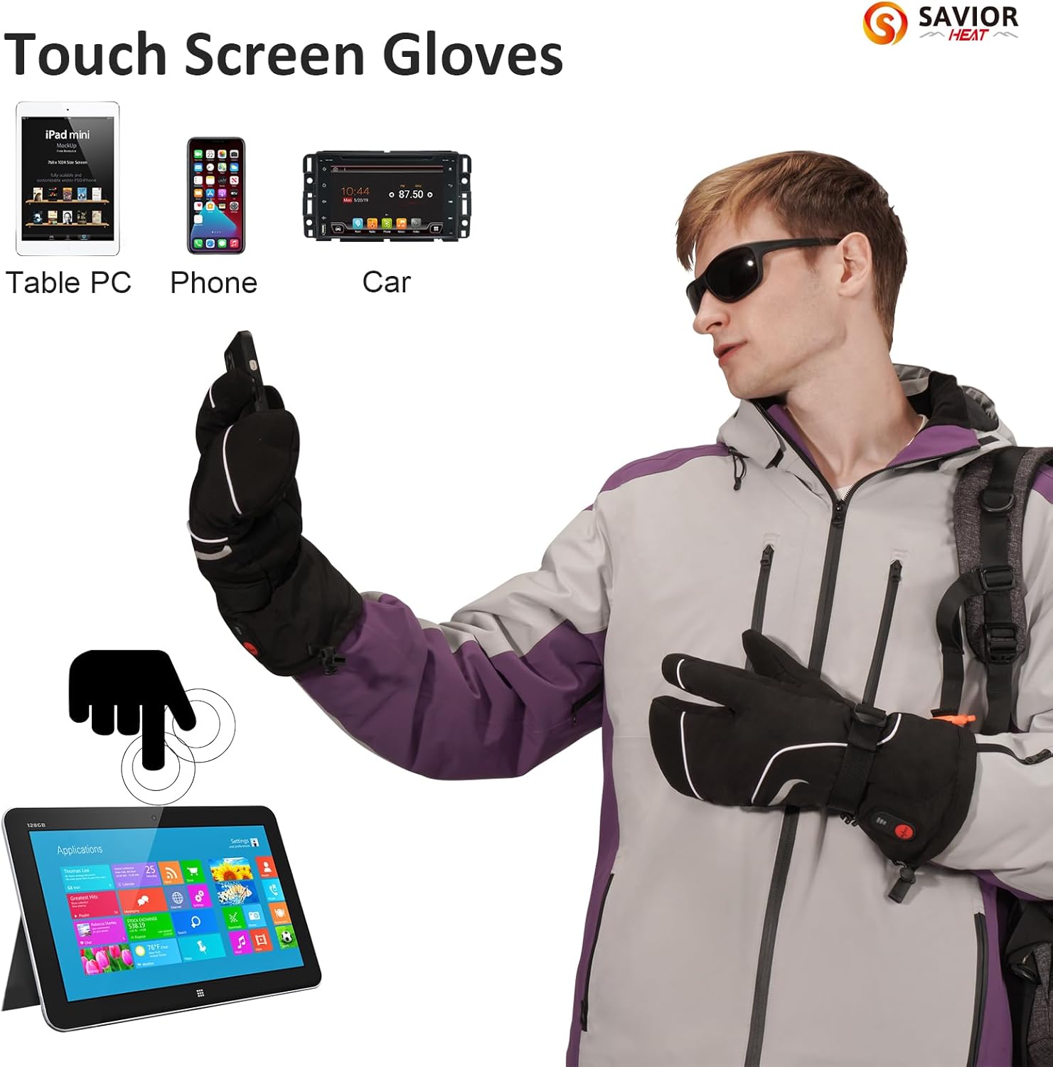 Heated Mittens Battery Gloves Men Women, SAVIOR HEAT Flexible Crab Finger Rechargeable Ski Mitten with 7.4V 2200mAh Battery for Winter Snow Skating Camping Hunting Hiking Motorcycle