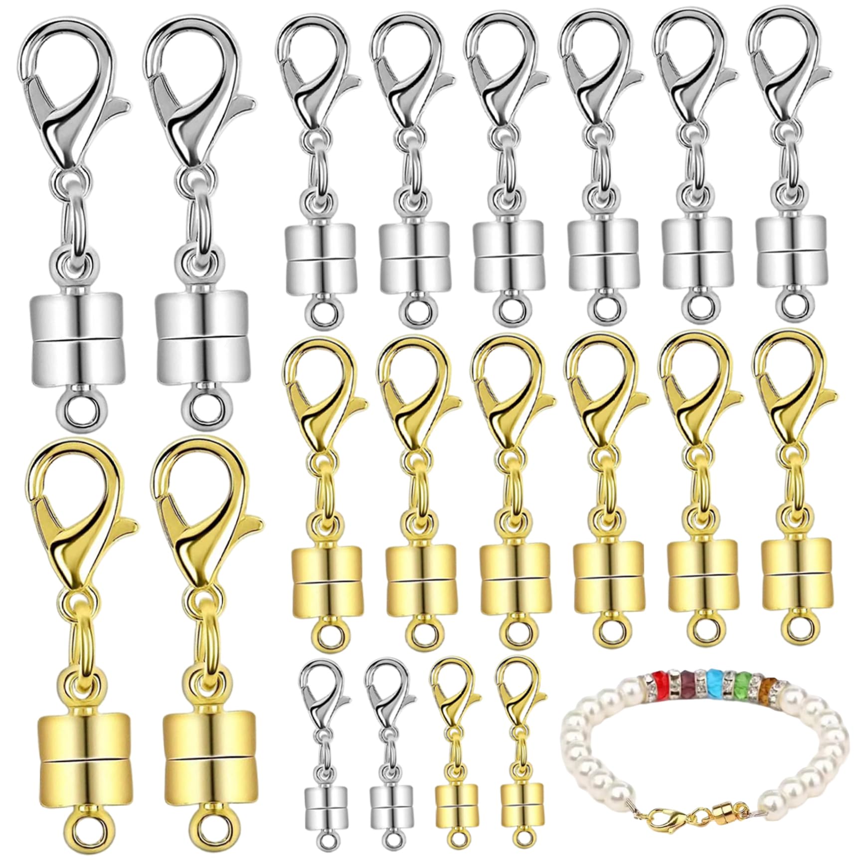 Lcarege Magnetic Necklace Clasp, 20PCS Gold and Silver Jewelry Clasps and Closures for Necklaces Bracelet Anklet Chains Jewelry Making DIY Craft