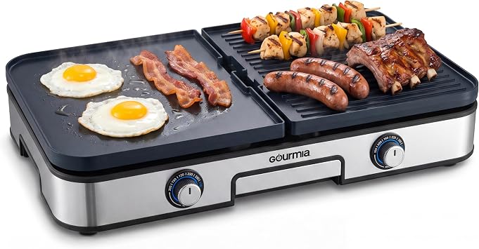 Gourmia Electric Grill & Griddle - Reversible Nonstick Ceramic Plates