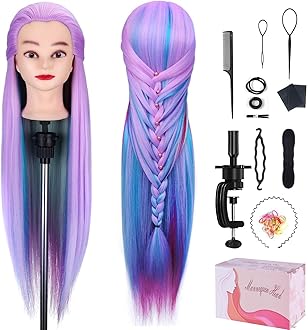Beauty Star Mannequin Head, 28" Hair Cosmetology Mannequin Head Hair Practice Cosmetology Hair Doll Heads Styling Hairdressing Training Braiding Heads with Clamp Holder and Tools-Colorful