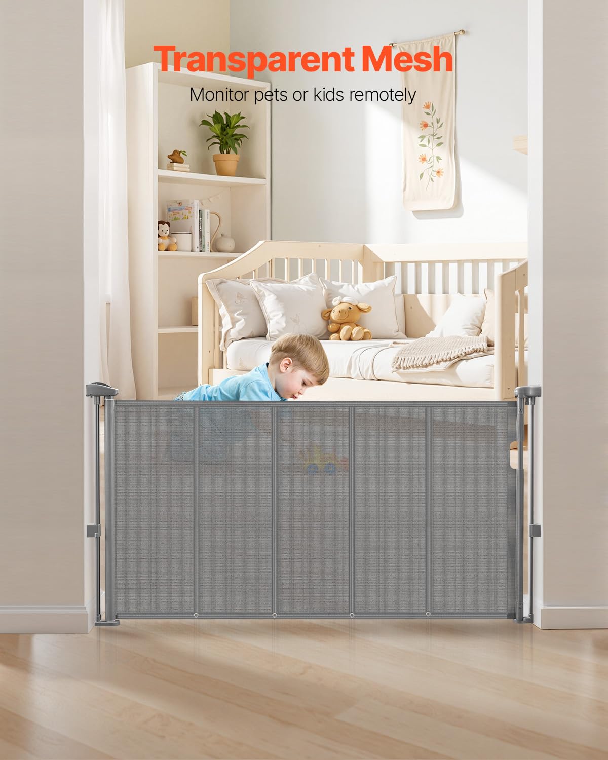 VEVOR Cancelletto di Sicurezza a Rete Retrattile Altezza 87 cm Estensibile max. 140 cm di Larghezza per Uso Domestico, Cancelletto a Casa Cancelletto a Rete per Scale Interne, Porte, Corridoi, Grigio