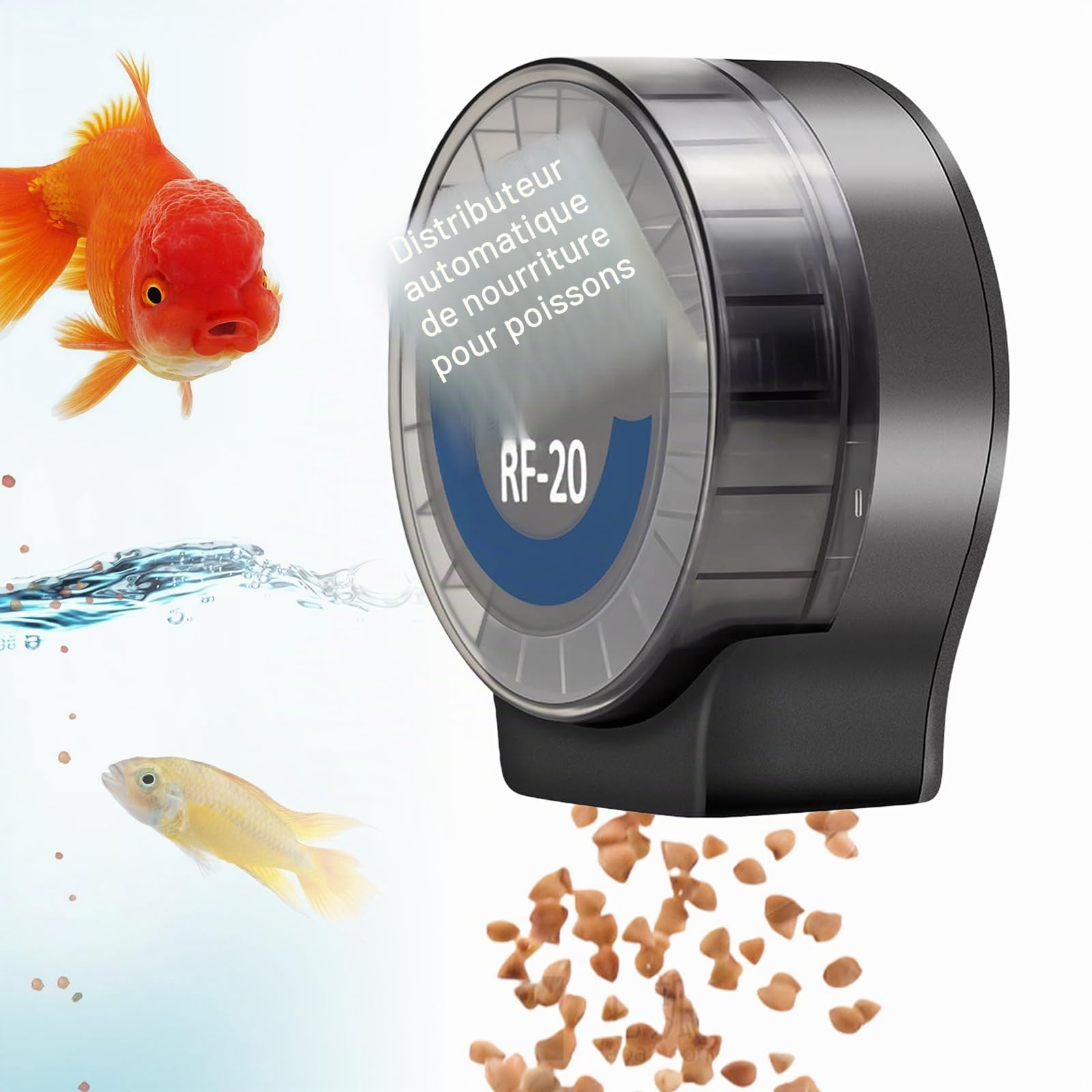 Distributeur Nourriture Poisson Automatique, Distributeur Poisson Nourriture avec Minuterie, 108ml Réglable pour Poudre, Granulés Et Pellets, Fonctionne sur Piles