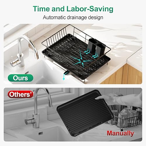 Miniatura 5 de GSlife Escurridor de platos con escurridor, escurridor de platos para encimera de cocina, escurridor compacto resistente al óxido con soporte para