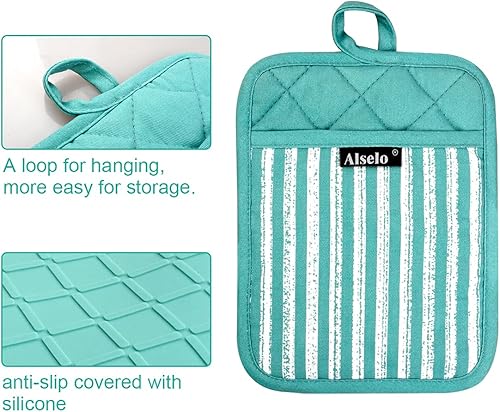 Miniatura 3 de Juego de 3 agarraderas de silicona resistentes al calor y antideslizantes, almohadillas calientes profesionales para horno con bolsillos y guantes