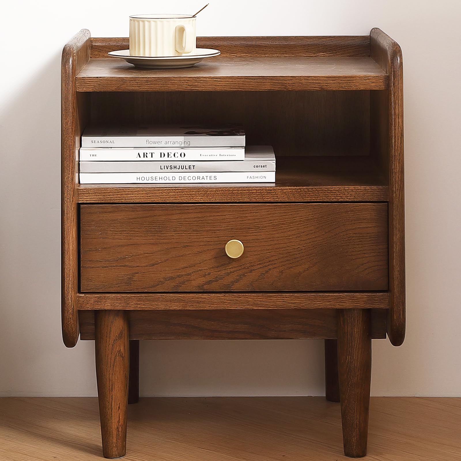 Solid Wood Nightstands Bedside Table, MidCentury Modern Luxury Natural