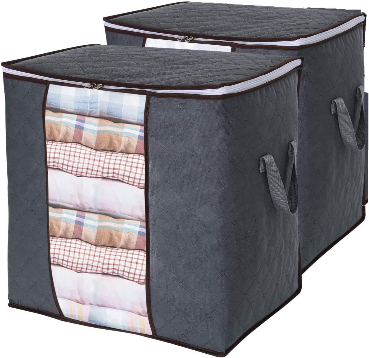 Foldable Clothes Storage Bags, Storage Bag Organizers, Clothes Storage Containers Clear Window, Handles, Zippers,for Clothes, Blankets, Closets,Bedrooms (Gray(50*48*30cm), 2Pack)