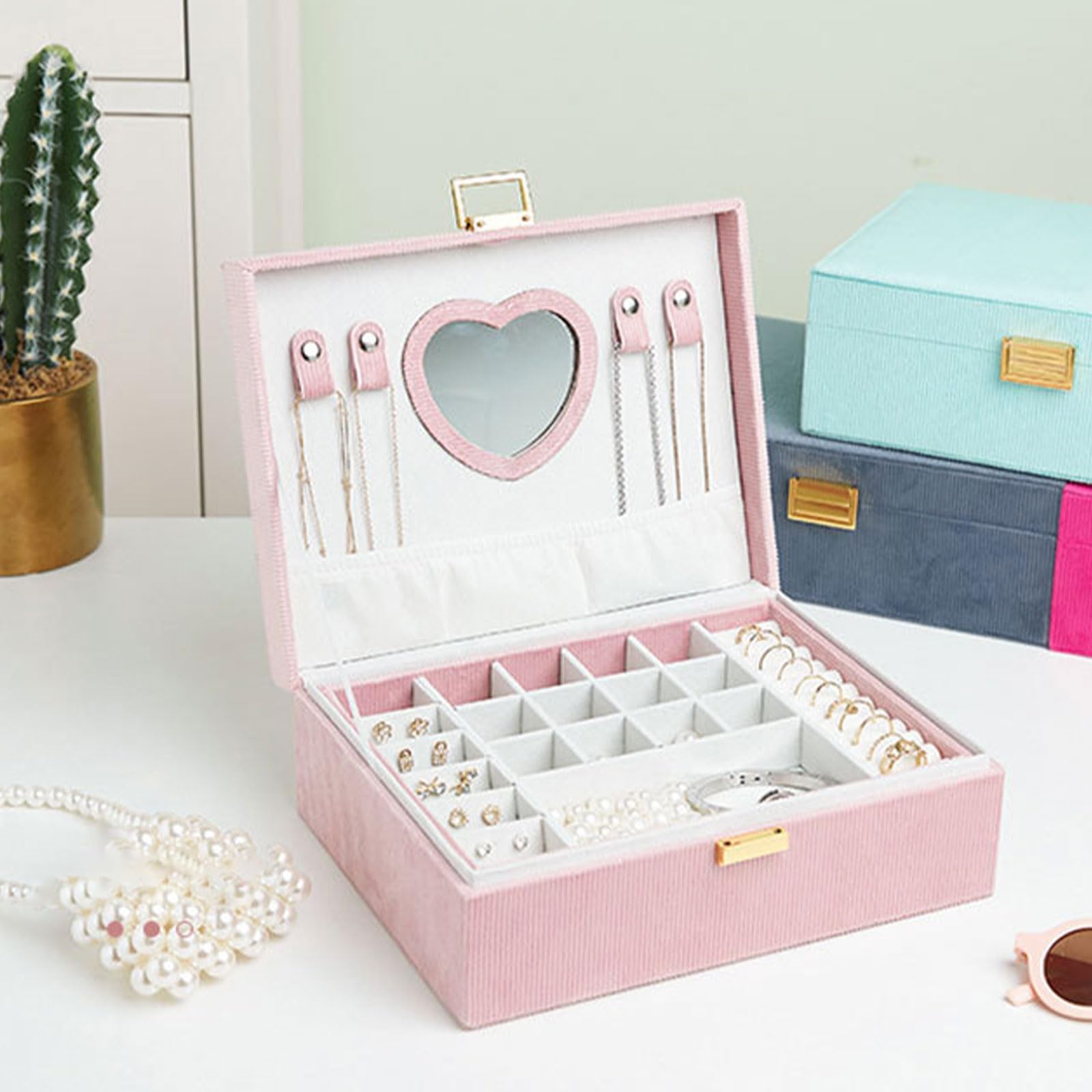 Plüschgefütterte Schmuckschatulle, eleganter großer Schmuckhalter, praktische Aufbewahrungsbox mit Mehreren Fächern