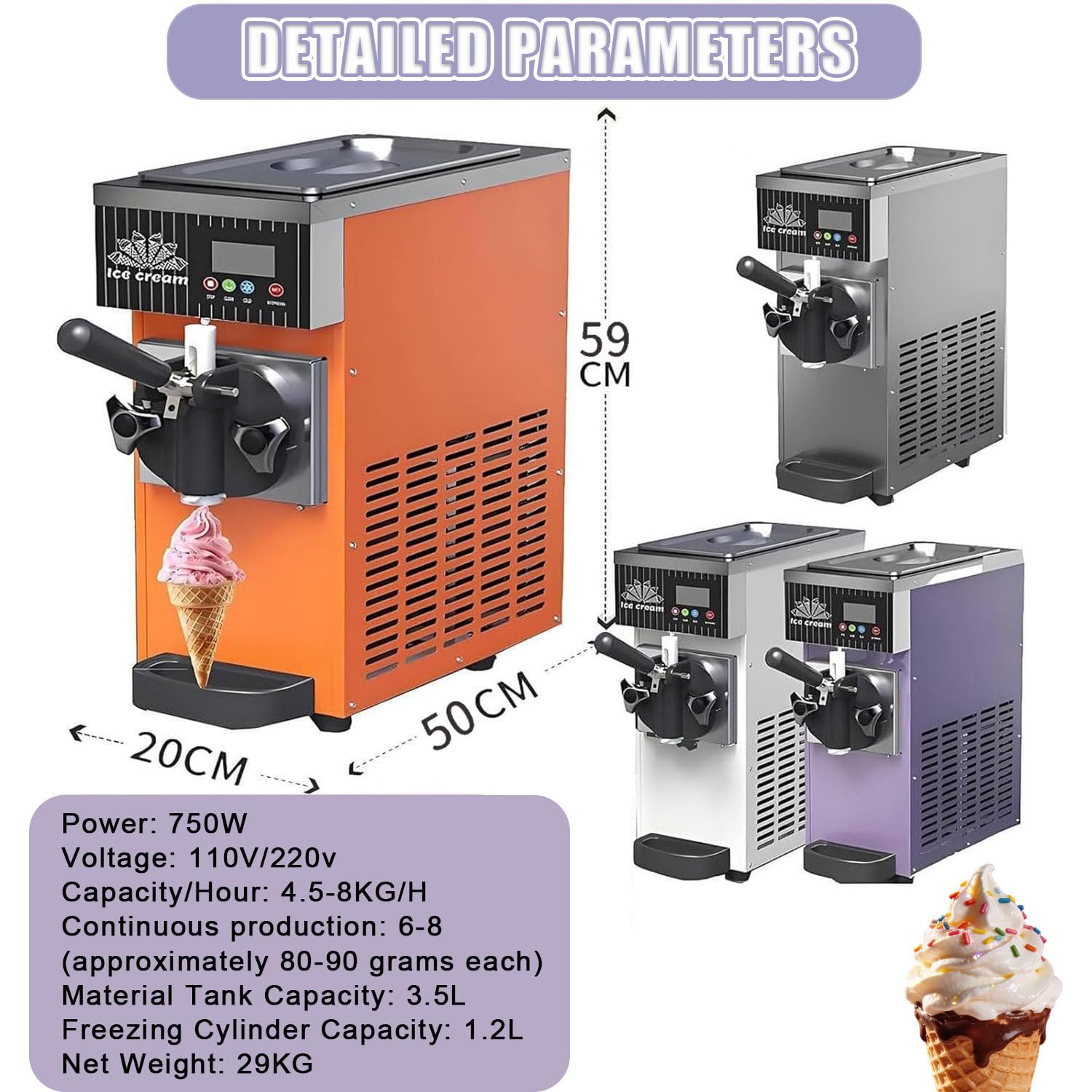 Macchina per Gelato a Testa Singola, Macchina per Granita Italiana da banco in Acciaio Inox, Macchina per Granita Italiana Professionale per ristoranti, Negozi e Snack Bar off-White
