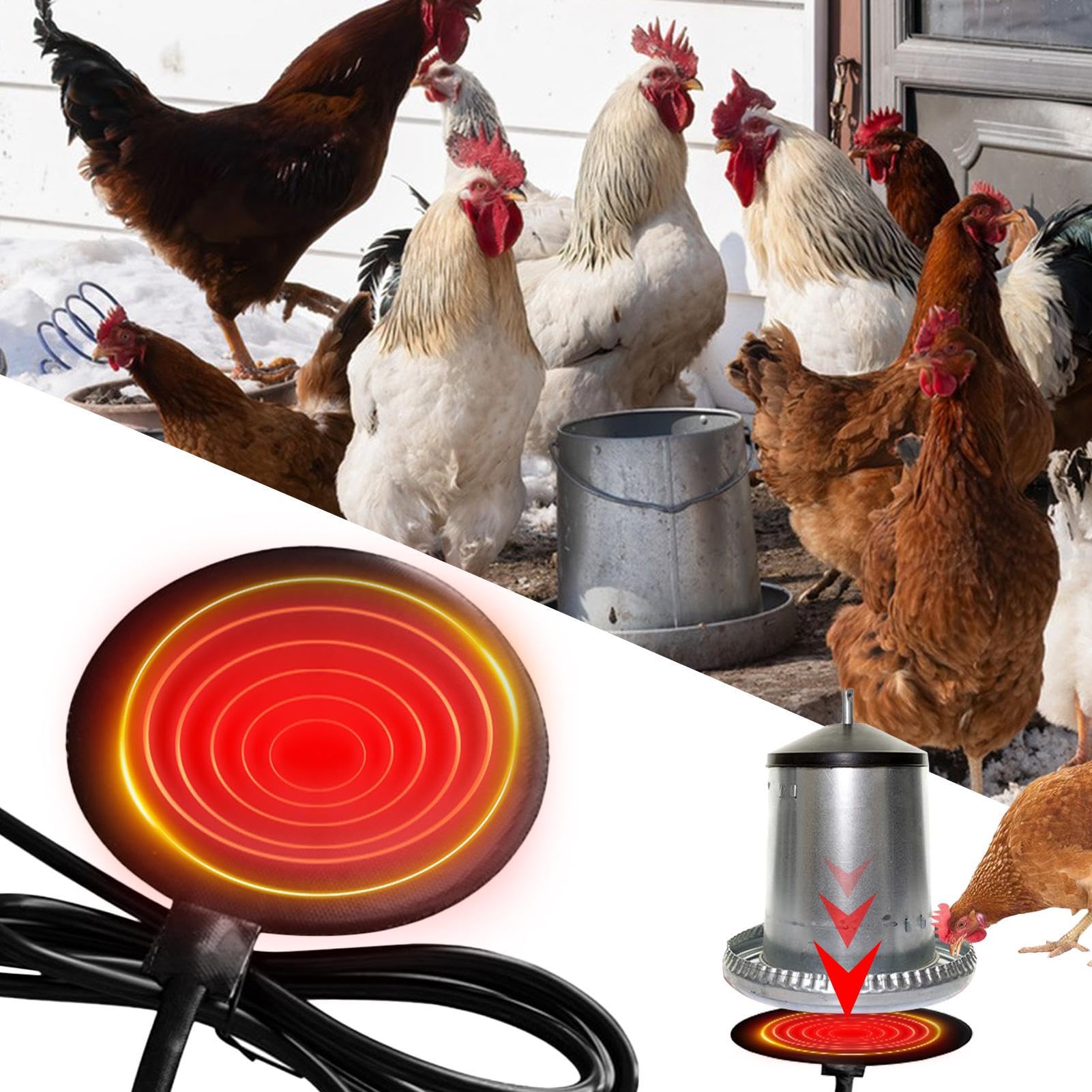 Chauffe-Eau pour Volaille, Base en Silicone 20W avec cordon de 180 cm, Base Chauffante pour Abreuvoir avec Thermostat, Maintient l’Eau Liquide en Hiver, Idéal pour Poules, Canards et Oiseaux de Ferme