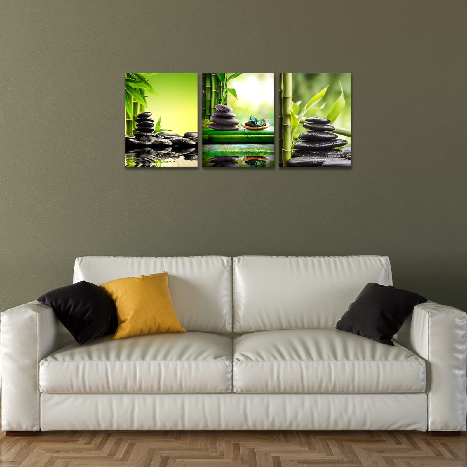 FOCCAR Cuadros De Piedra De Bambú Sobre Lienzo, Arte De Pared, Moderno, Plantas Verdes Frescas, Impresiones En Lienzo, Póster De Decoración De Pared Para Decoración Del Hogar