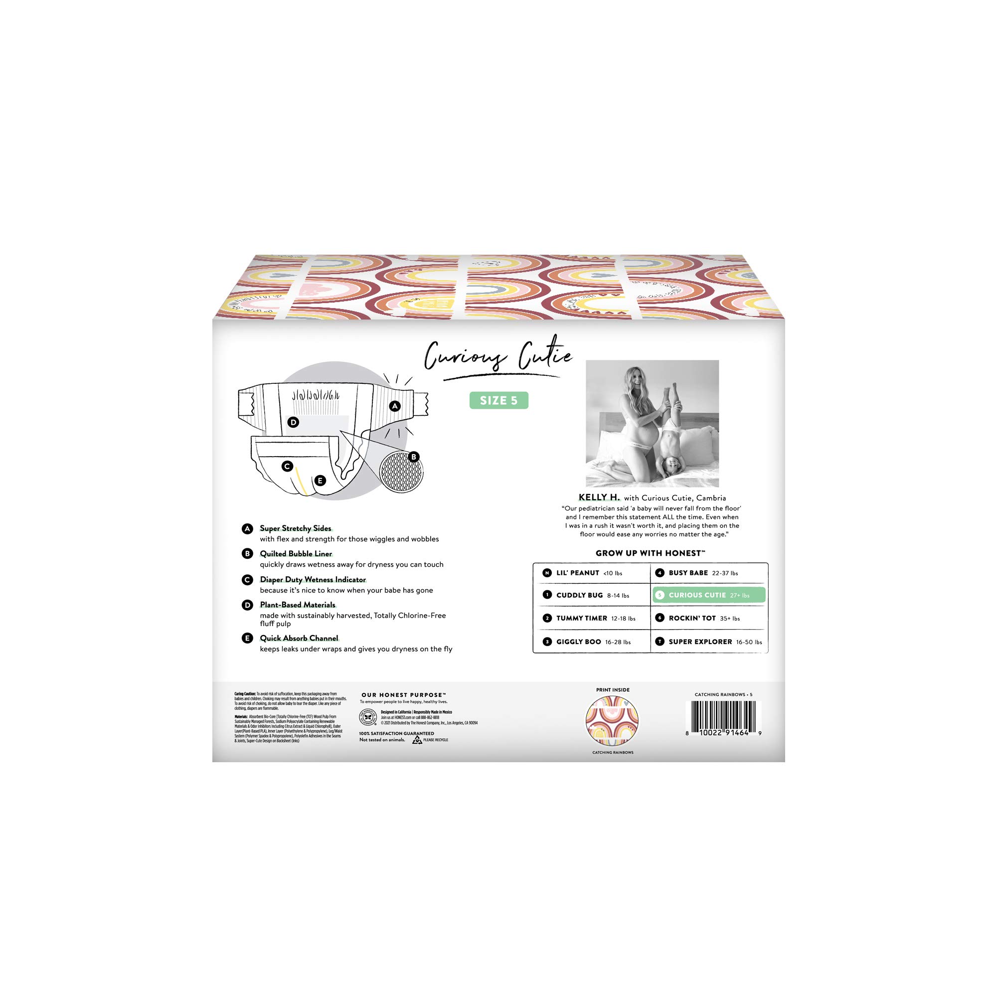 HONEST Club Box Clean Conscious Diapers Spring Seasonal, Catching Rainbows, Size 5, 50 Count