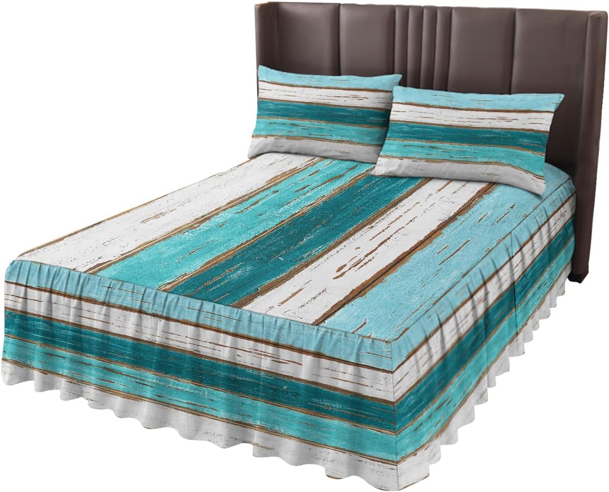 Aqua Ombre Wrap Around Pleated Bed Skirts for Queen Bed