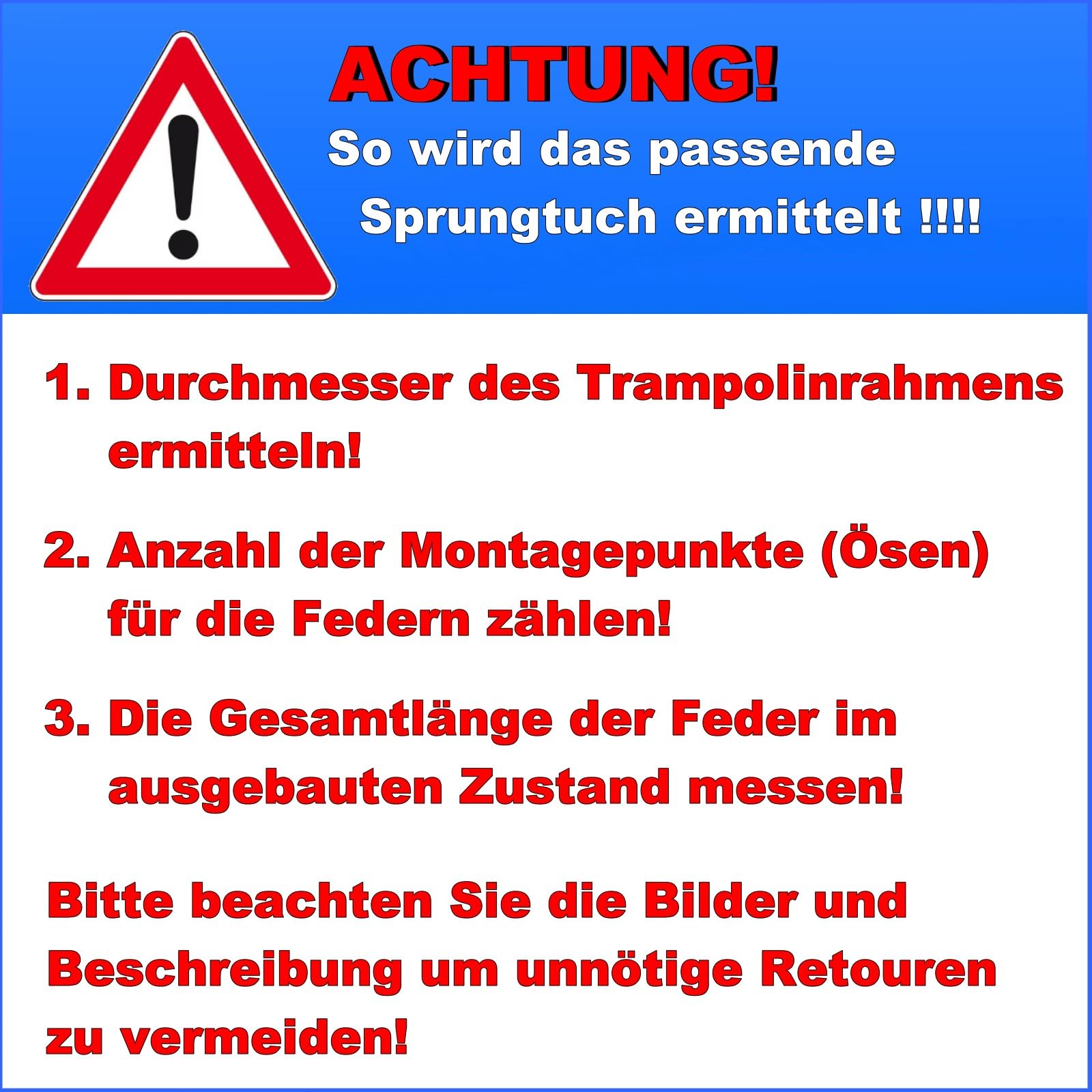 Trampolin Sprungtuch Ø 183 185 198 200 213 215 244 250 251 275 277 300 305 335 337 366 370 380 384 396 400 427 430 457 460 487 490 viele Größen Sprungmatte Ersatzsprungtuch Outdoor
