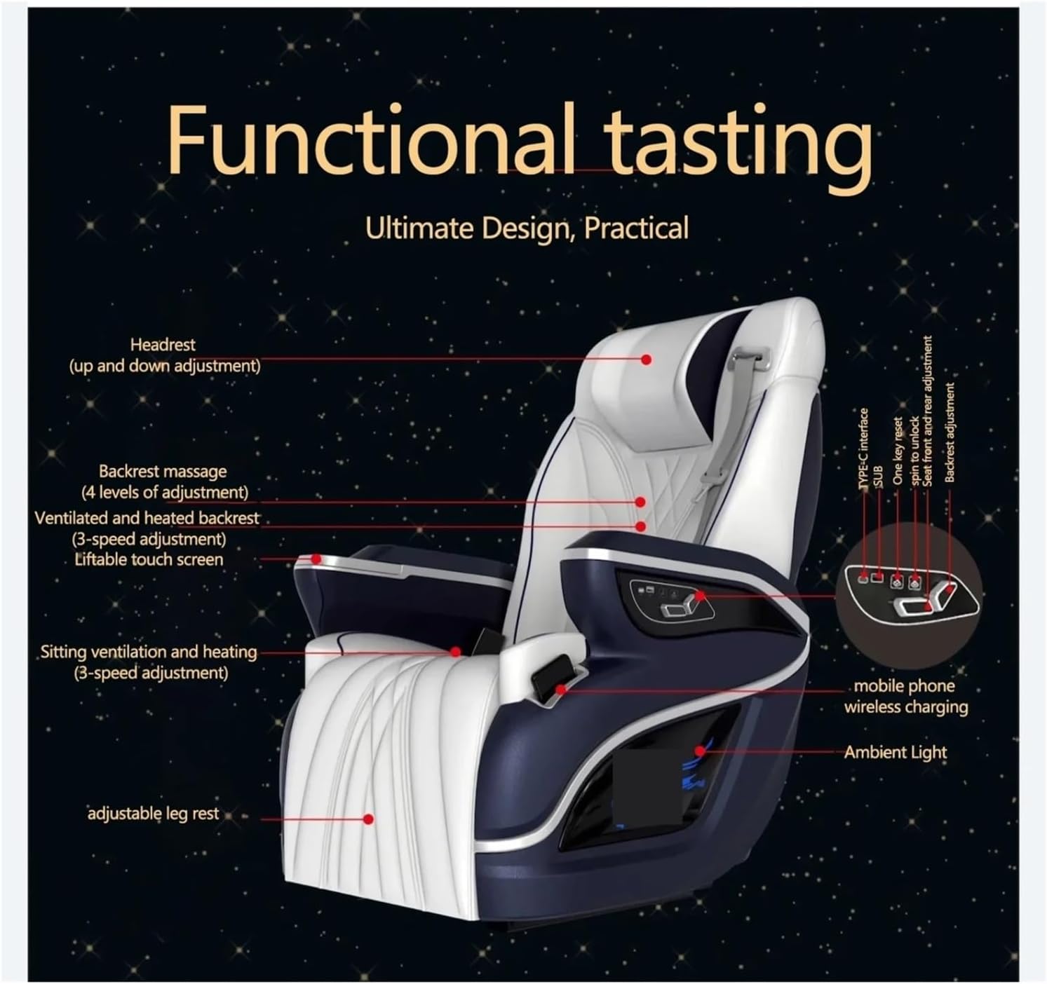 Customized Car Seat Upgrade Aviation VIP Truck Electric Adjustable Luxury For W447 Sprinter, Metris