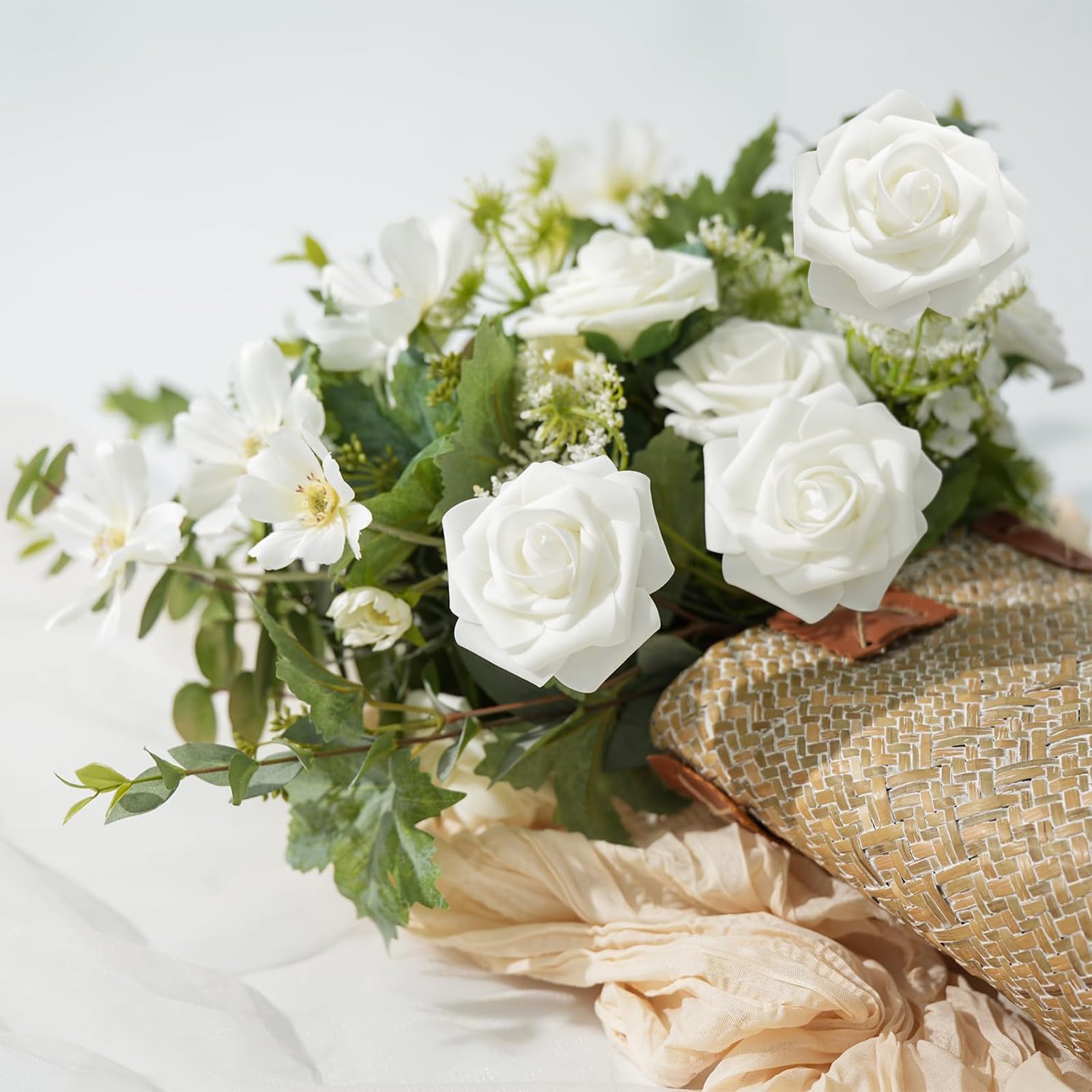 25 Künstliche Rosen Aus Schaum - Weiße Fake Rosen Für Hochzeitsdeko