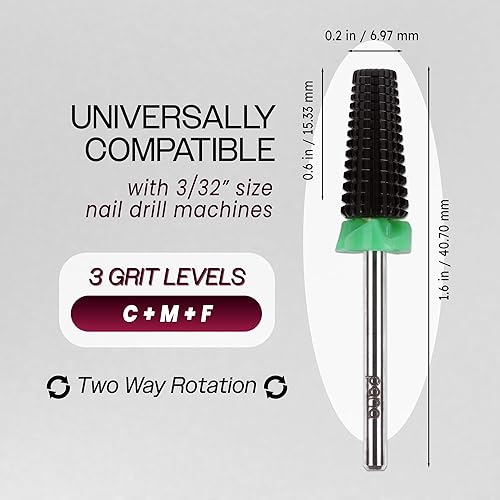 Miniatura 127 de PANA Broca de carburo de uñas 5 en 1 – Uso de rotación bidireccional para zurdos y diestros – acrílico de eliminación rápida o gel duro – vástago