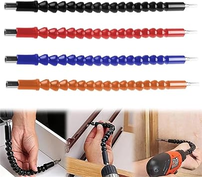 FUGGY Screwdriver Flexible Super Bit Bendable Super Bit Flexible, Flex Drill Bit Extension 4Colors, Set of Four.