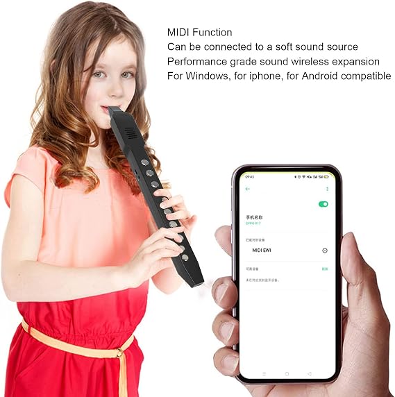 Digital Wind Instrument, Electronic MIDI Connectivity with Removable Nozzle, Rechargeable Battery, 10 Musical Instrument Tones