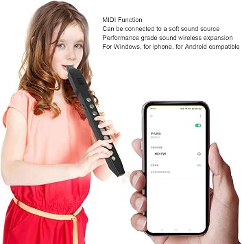 Digital Wind Instrument, Electronic MIDI Connectivity with Removable Nozzle, Rechargeable Battery, 10 Musical Instrument Tones