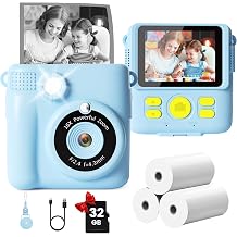 GKTZ Kids Camera Instant Print - 2.4" Eye-Care Digital Video Camera for Toddlers & Kids Ages 3-12, with 3 Rolls Paper & 32GB SD Card, 1080P, 18 Frames, Birthday Christmas Valentines Gifts for Girls