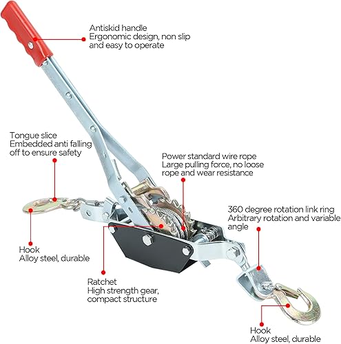 Miniatura 7 de 1 Ton Heavy Duty 2 Hook Cable de acero de doble engranaje trinquete de potencia viene a lo largo de la herramienta extractor,Extractor de cable de