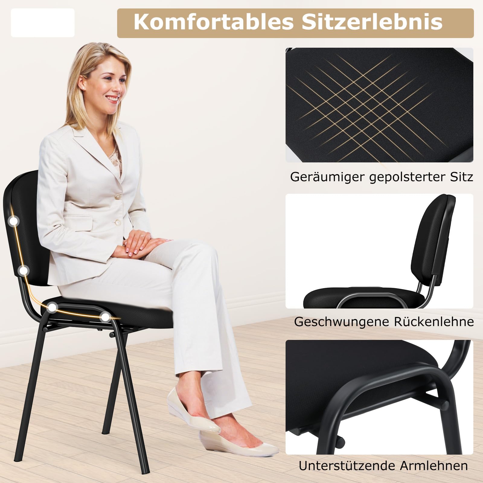GYMAX 5er Set Konferenzstühle stapelbarer, Besucherstuhl ohne Armlehnen