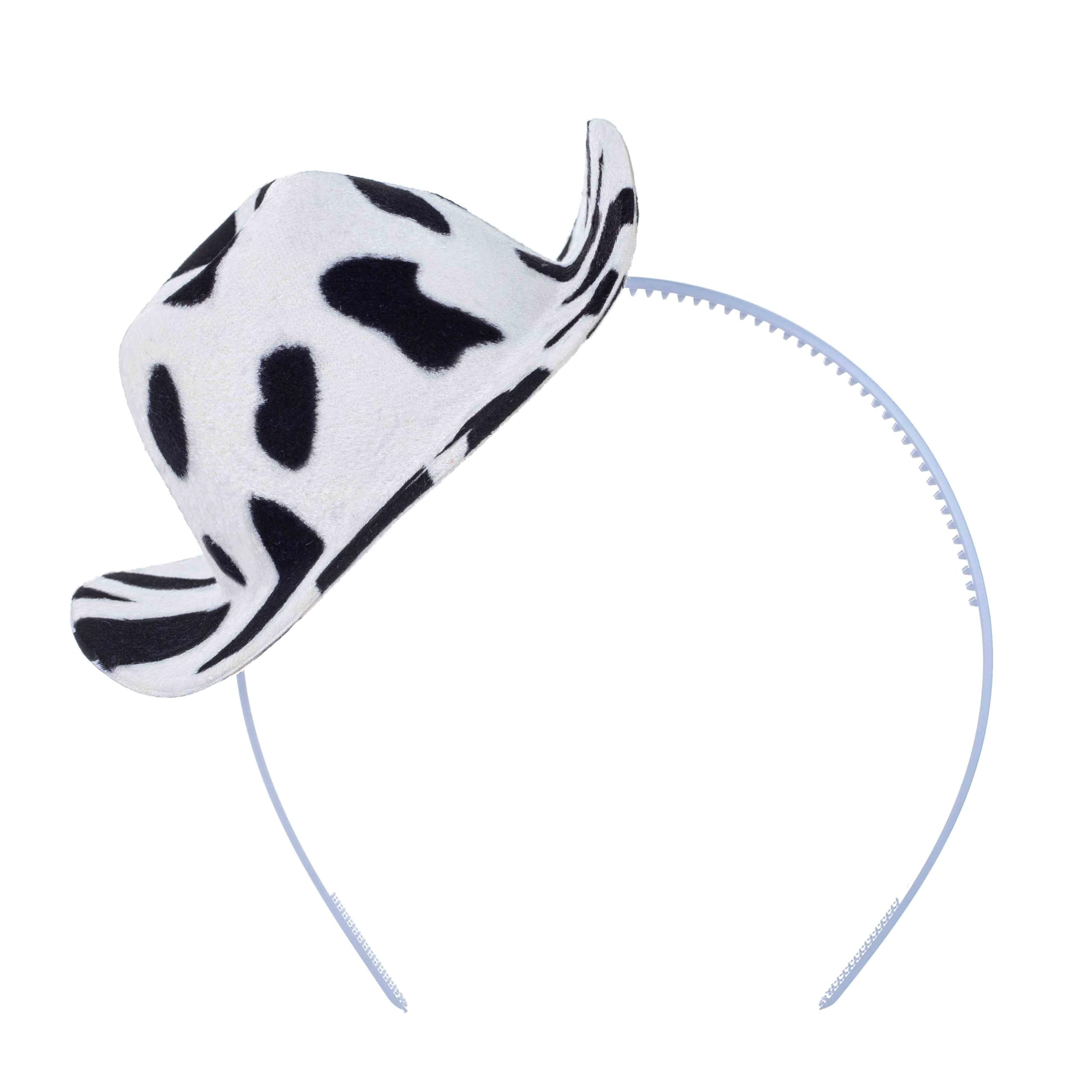 Firuilo Cowgirl Hat Headband Mini Cowboy Hat Headbands Western Cowboy Hairbands Cowgirl Costume Hair Accessories for Women (Black-White, One Size)