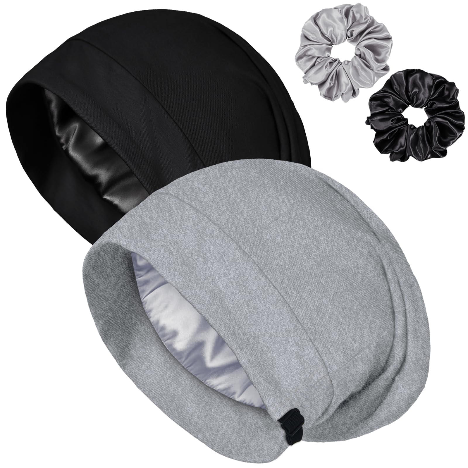 Satin Bonnet for Sleeping Night Cap, Adjustable Satin Lined Silk Bonnets Sleep Cap for Curly Hair Braids Beanie Black Women