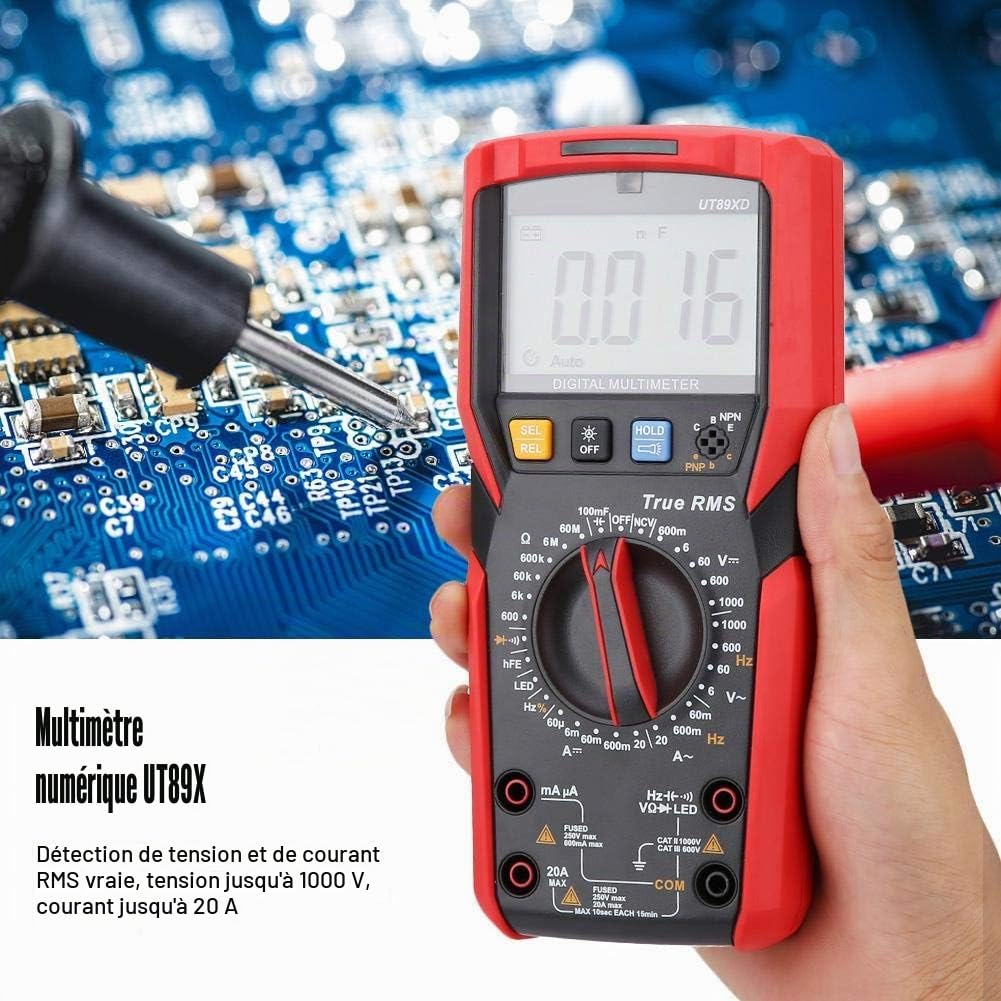 UT89X / UT89XD NVC Multimètre Numérique de Sonde de Courant de Testeur de Tension avec l'Éssai de Tempérance (Rouge et Gris)(UT89XD)