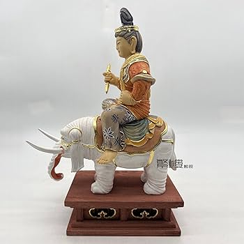 Amazon｜仏像 帝釈天 騎象像 半跏像 木彫り 桧木製 極彩色絵