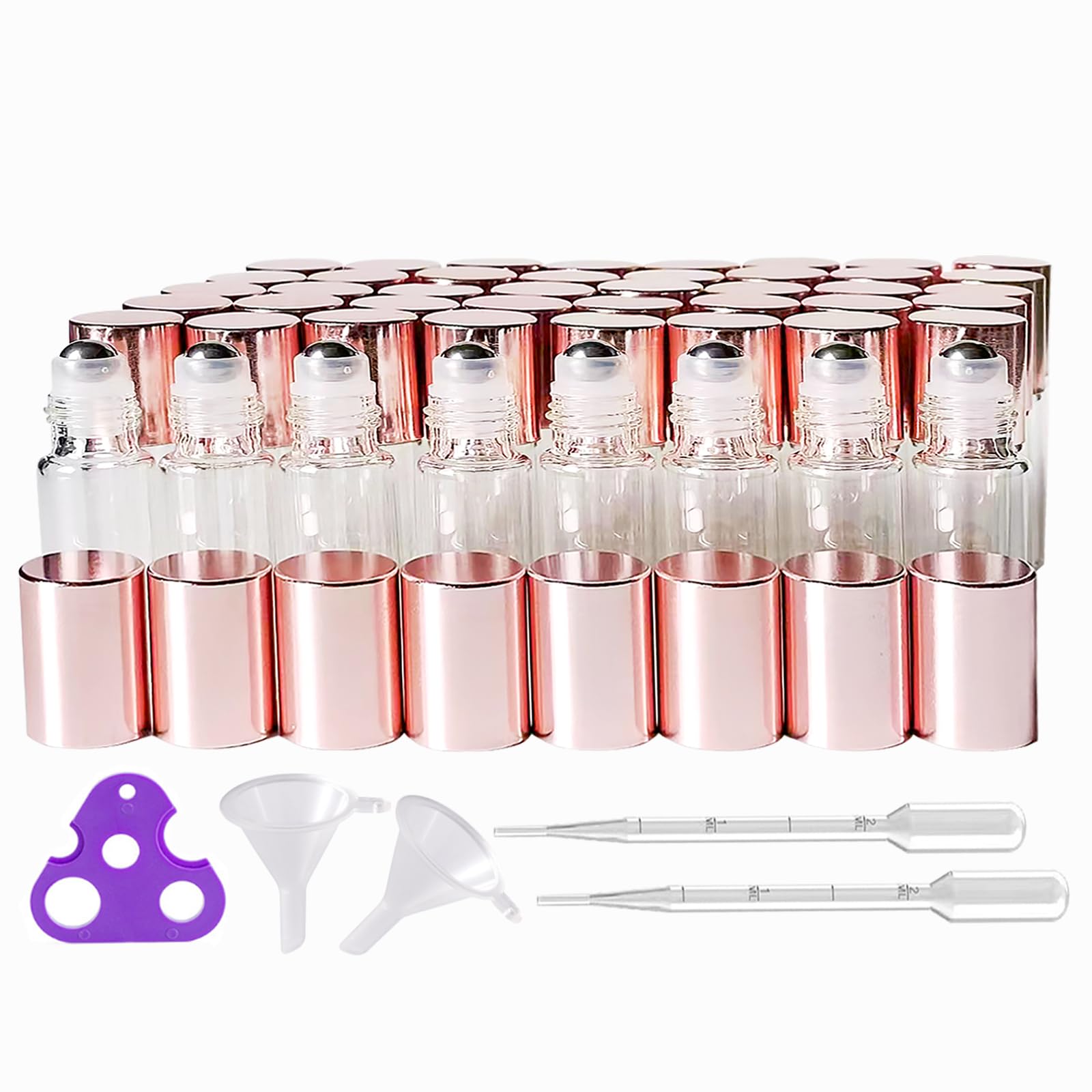 AGENIZ 50Pcs Mini Clear Glass Roller Bottles for Essential Oil, 3ml Roller Bottles with Stainless Steel Roller Balls, Refillable Roll on Bottle (Clear