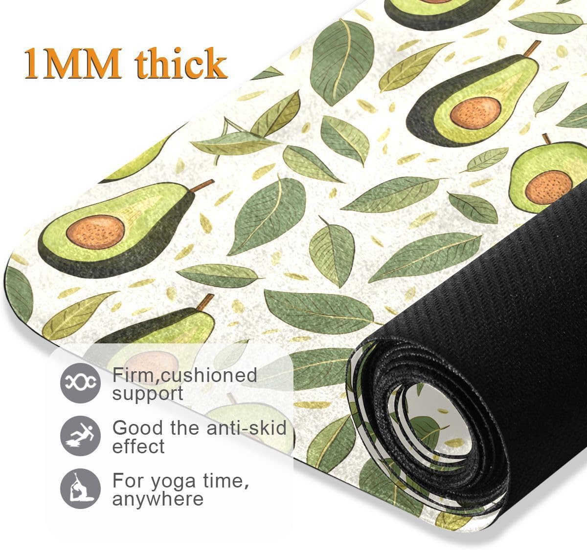 ALAZA Avocado Fruit Yoga Mat Non Slip Fitness Exercise Mat, Workout Mat for Yoga, Pilates and Floor Exercises