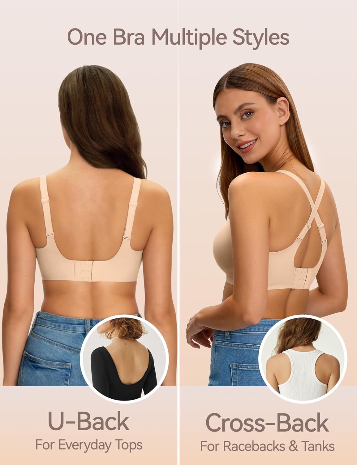 LUCKMEEY 2026 Jelly Supportive Bras for Women No Underwire, Sexy Deep V Push Up Bralette, Wireless Seamless Bra (U/Cross)